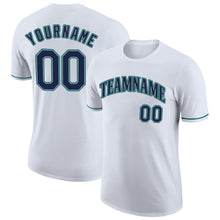 Load image into Gallery viewer, Custom White Navy-Aqua Performance T-Shirt
