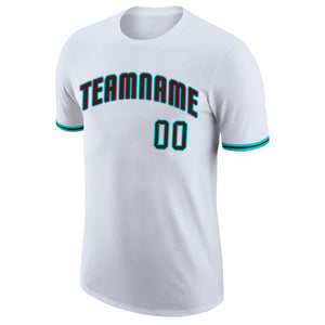 Custom White Black-Aqua Performance T-Shirt