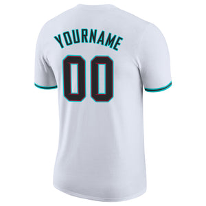 Custom White Black-Aqua Performance T-Shirt