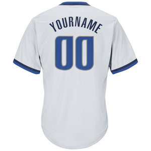 Custom White Blue-Navy Authentic Throwback Rib-Knit Baseball Jersey Shirt