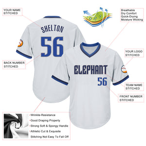 Custom White Blue-Navy Authentic Throwback Rib-Knit Baseball Jersey Shirt