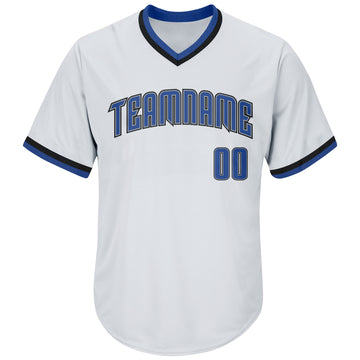 Custom White Blue-Black Authentic Throwback Rib-Knit Baseball Jersey Shirt
