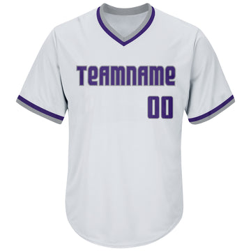 Custom White Purple-Gray Authentic Throwback Rib-Knit Baseball Jersey Shirt