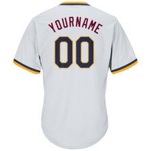 Load image into Gallery viewer, Custom White Navy-Gold Authentic Throwback Rib-Knit Baseball Jersey Shirt
