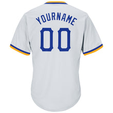 Load image into Gallery viewer, Custom White Royal-Gold Authentic Throwback Rib-Knit Baseball Jersey Shirt
