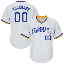 Load image into Gallery viewer, Custom White Royal-Gold Authentic Throwback Rib-Knit Baseball Jersey Shirt
