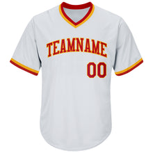 Load image into Gallery viewer, Custom White Red-Gold Authentic Throwback Rib-Knit Baseball Jersey Shirt
