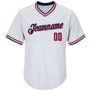 Custom White Red-Navy Authentic Throwback Rib-Knit Baseball Jersey Shirt