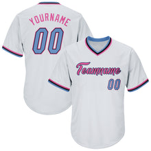 Load image into Gallery viewer, Custom White Light Blue-Pink Authentic Throwback Rib-Knit Baseball Jersey Shirt

