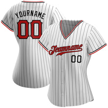 Load image into Gallery viewer, Custom White Black Pinstripe Red-Black Authentic Baseball Jersey
