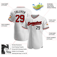 Load image into Gallery viewer, Custom White Black Pinstripe Red-Black Authentic Baseball Jersey
