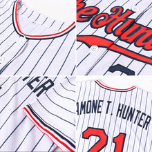 Load image into Gallery viewer, Custom White Navy Pinstripe Red-Navy Authentic Baseball Jersey
