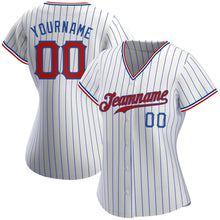 Load image into Gallery viewer, Custom White Royal Pinstripe Red-Royal Authentic Baseball Jersey
