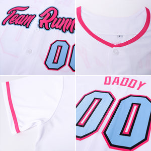 Custom White Light Blue-Pink Authentic Baseball Jersey