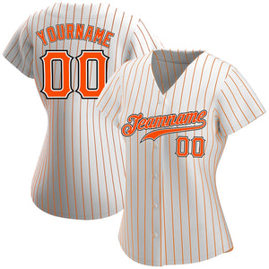 Custom White Orange Pinstripe Orange-Black Authentic Baseball Jersey