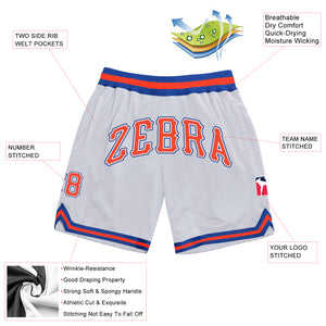 Custom White Orange-Royal Authentic Throwback Basketball Shorts