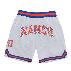 Custom White Orange-Royal Authentic Throwback Basketball Shorts