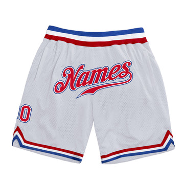 Custom White Red-Royal Authentic Throwback Basketball Shorts