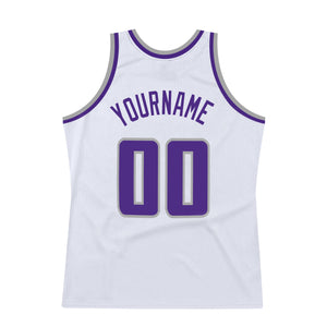 Custom White Purple-Gray Authentic Throwback Basketball Jersey