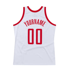 Load image into Gallery viewer, Custom White Red-Black Authentic Throwback Basketball Jersey
