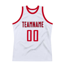 Load image into Gallery viewer, Custom White Red-Black Authentic Throwback Basketball Jersey
