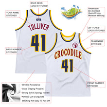 Load image into Gallery viewer, Custom White Navy-Gold Authentic Throwback Basketball Jersey
