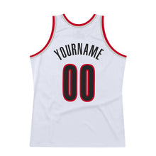 Load image into Gallery viewer, Custom White Black-Red Authentic Throwback Basketball Jersey
