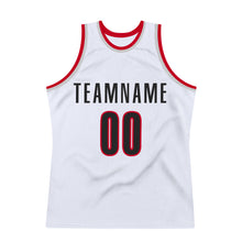 Load image into Gallery viewer, Custom White Black-Red Authentic Throwback Basketball Jersey
