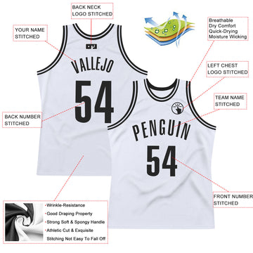 Custom White Black Authentic Throwback Basketball Jersey