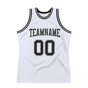 Custom White Black-Gray Authentic Throwback Basketball Jersey