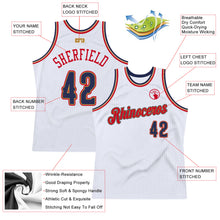 Load image into Gallery viewer, Custom White Navy-Red Authentic Throwback Basketball Jersey
