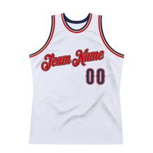 Load image into Gallery viewer, Custom White Navy-Red Authentic Throwback Basketball Jersey
