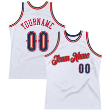 Load image into Gallery viewer, Custom White Navy-Red Authentic Throwback Basketball Jersey
