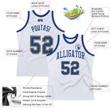 Load image into Gallery viewer, Custom White Royal-Gold Authentic Throwback Basketball Jersey
