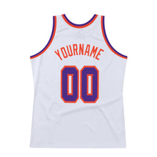 Load image into Gallery viewer, Custom White Purple-Orange Authentic Throwback Basketball Jersey
