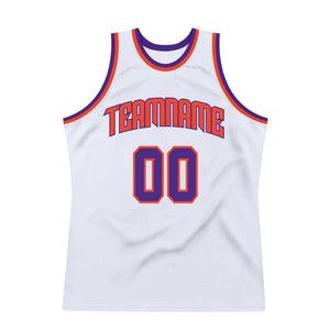 Custom White Purple-Orange Authentic Throwback Basketball Jersey