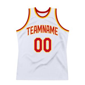 Custom White Red-Gold Authentic Throwback Basketball Jersey