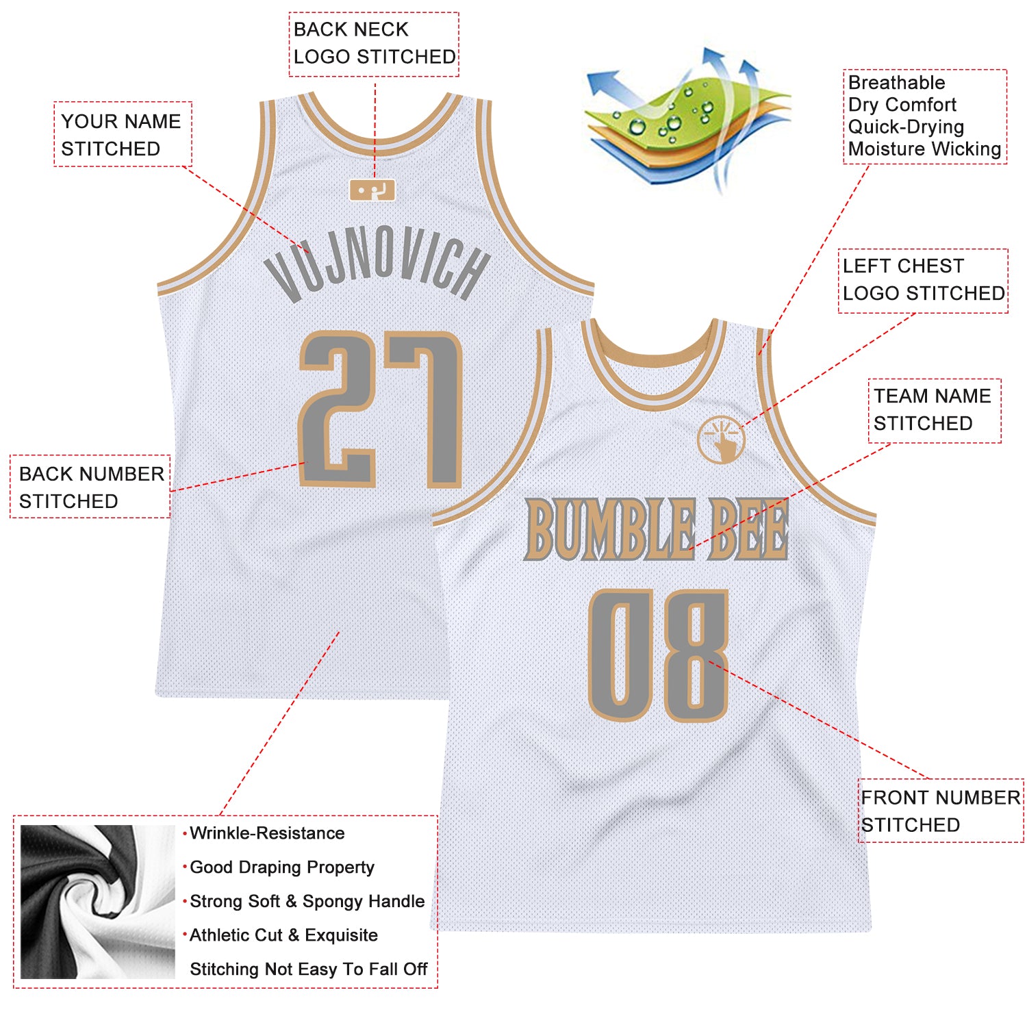 Custom Gray Black-Old Gold Round Neck Sublimation Basketball Suit