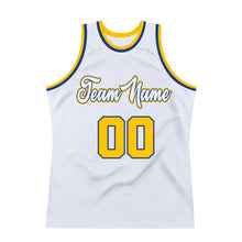 Load image into Gallery viewer, Custom White Royal-Gold Authentic Throwback Basketball Jersey

