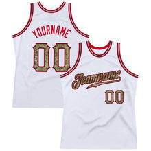 Load image into Gallery viewer, Custom White Camo-Red Authentic Throwback Basketball Jersey
