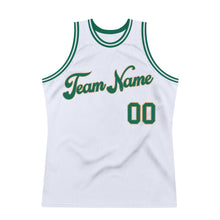 Load image into Gallery viewer, Custom White Kelly Green-Old Gold Authentic Throwback Basketball Jersey
