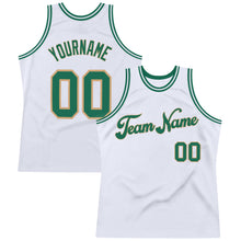 Load image into Gallery viewer, Custom White Kelly Green-Old Gold Authentic Throwback Basketball Jersey

