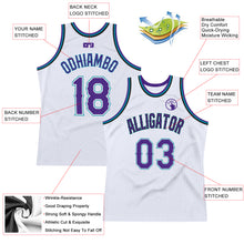 Load image into Gallery viewer, Custom White Purple-Teal Authentic Throwback Basketball Jersey
