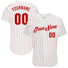 Load image into Gallery viewer, Custom White Red Pinstripe Red Authentic Baseball Jersey
