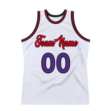Load image into Gallery viewer, Custom White Purple-Red Authentic Throwback Basketball Jersey
