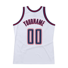 Load image into Gallery viewer, Custom White Navy-Red Authentic Throwback Basketball Jersey
