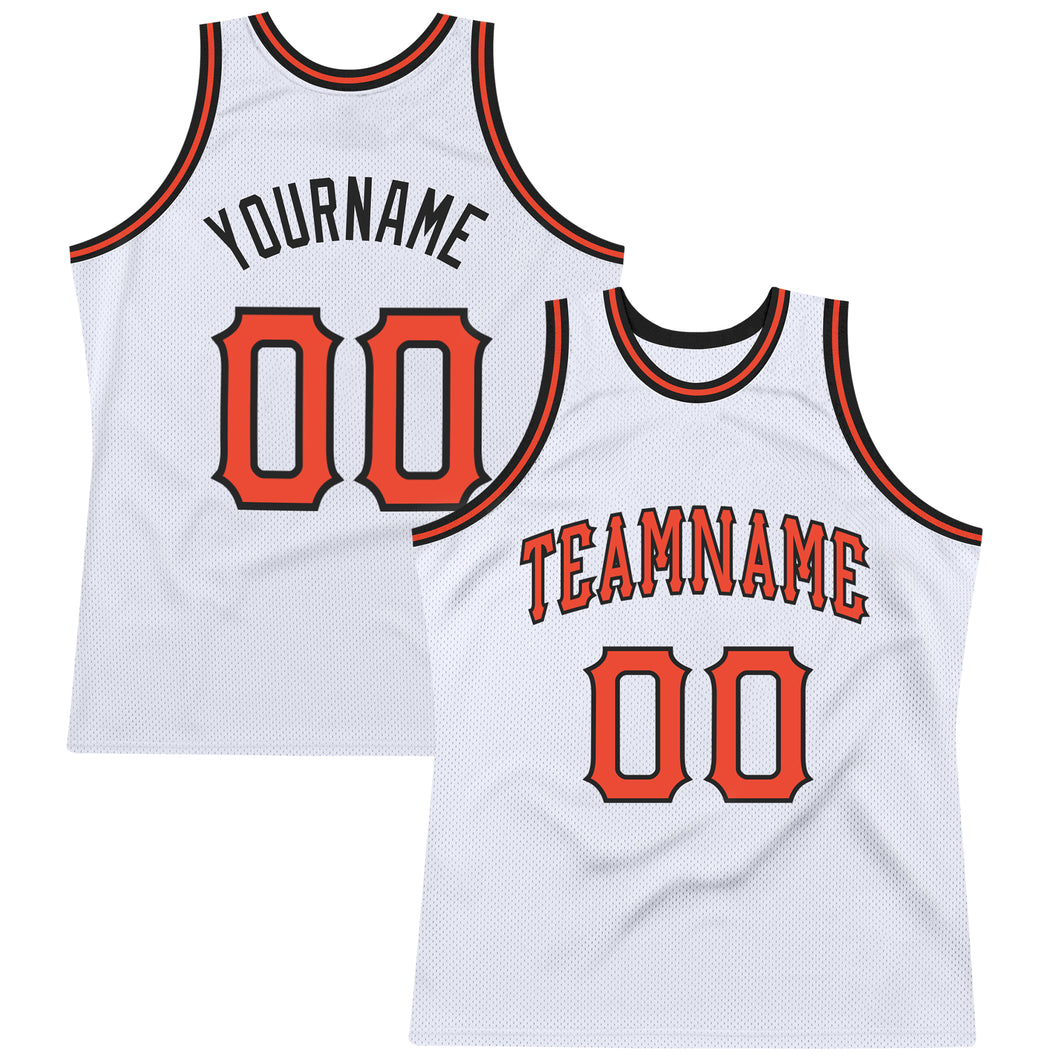 Custom White Orange-Black Authentic Throwback Basketball Jersey