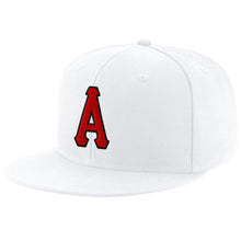 Load image into Gallery viewer, Custom White Red-Black Stitched Adjustable Snapback Hat
