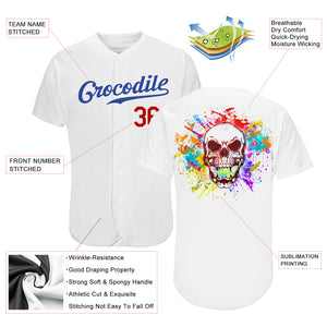 Custom White Royal-Red Authentic Skull Fashion Baseball Jersey