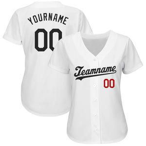 Custom White Black-Red Authentic Baseball Jersey